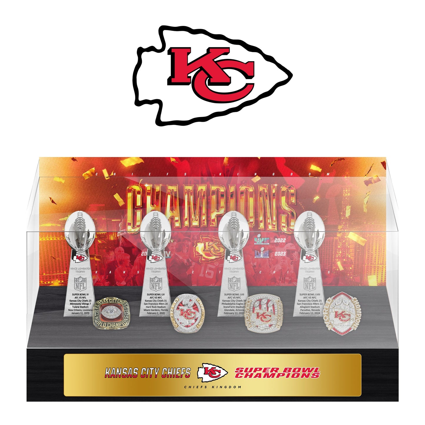 Kansas City Chiefs Super Bowl Championship Trophy Ring Display Case- Official Edition