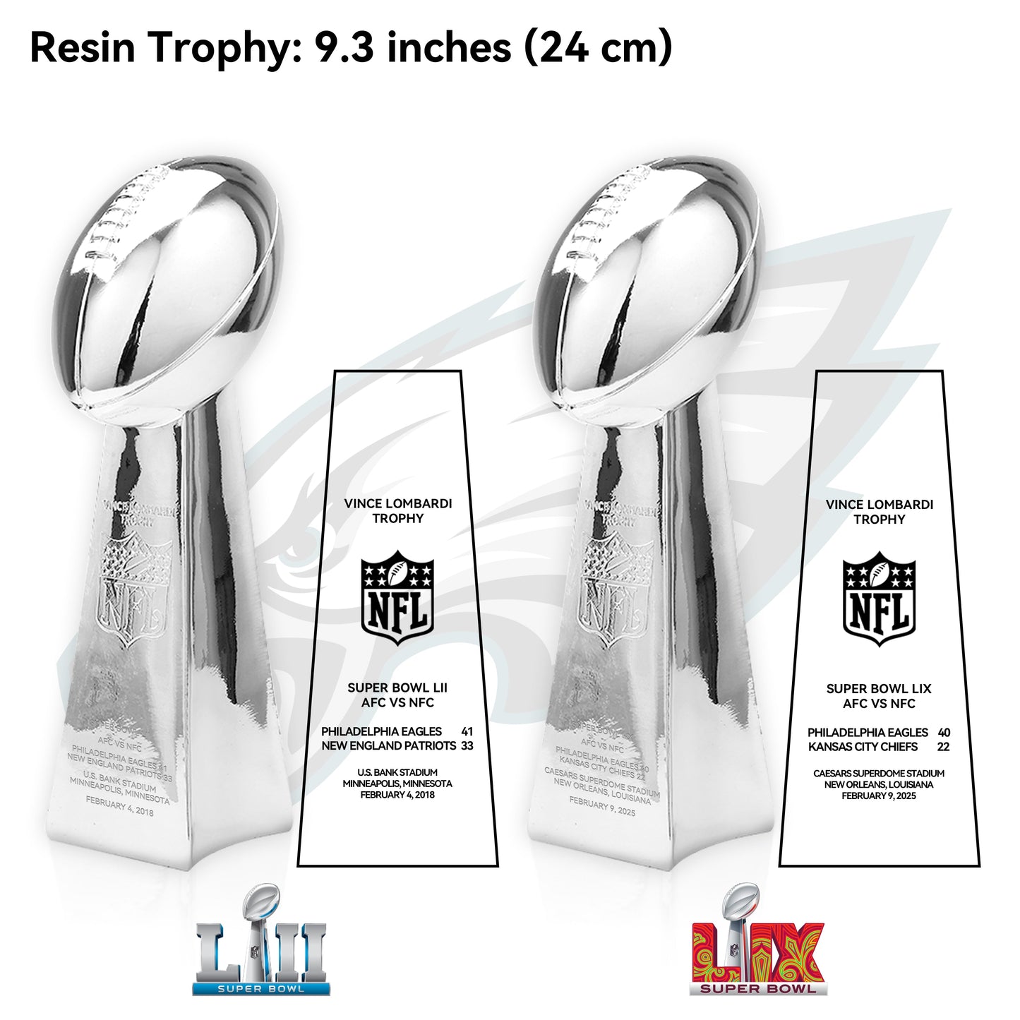 2018 +2025 Vince Lombardi Trophy, Super Bowl LII + LIX, Philadelphia Eagles