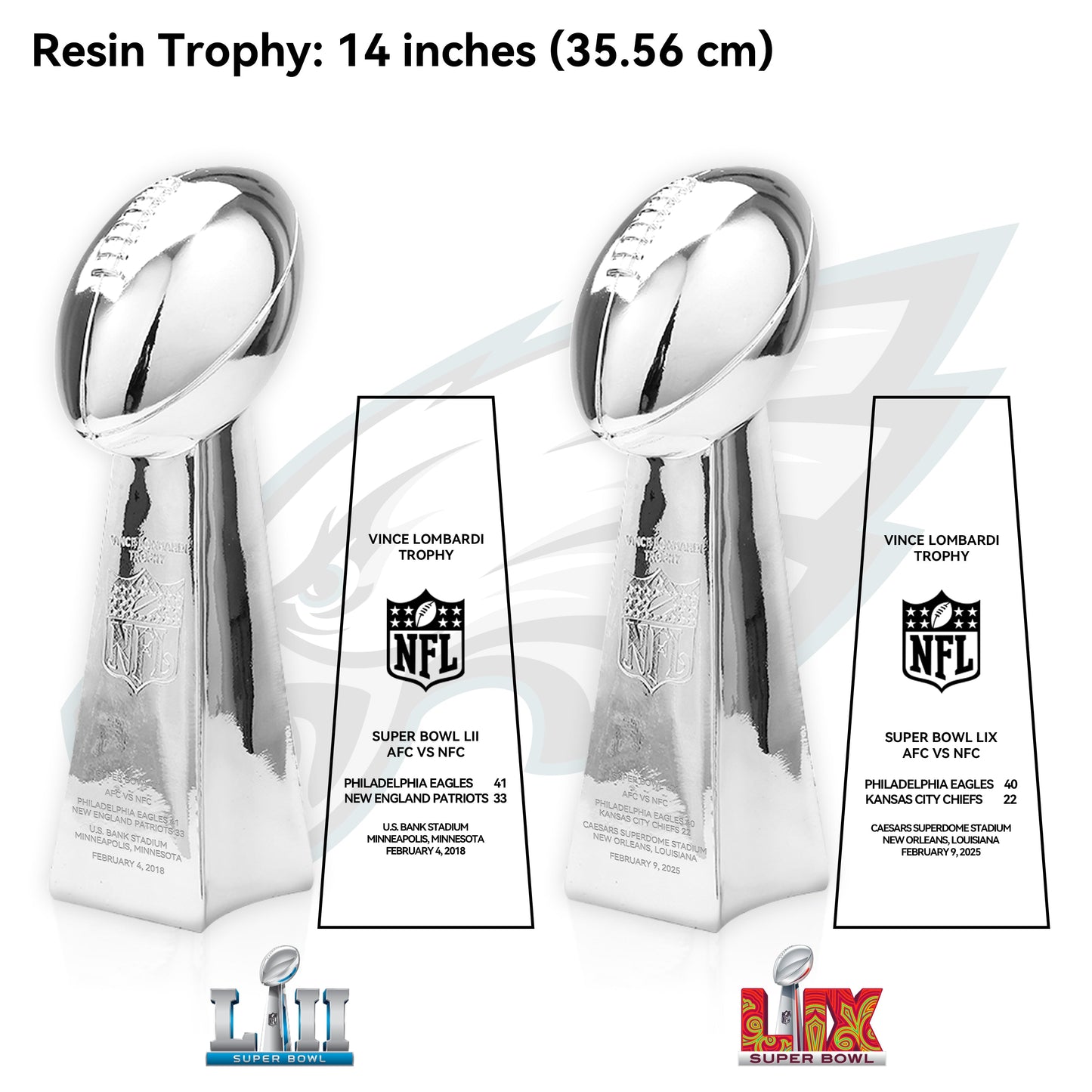 2018 +2025 Vince Lombardi Trophy, Super Bowl LII + LIX, Philadelphia Eagles