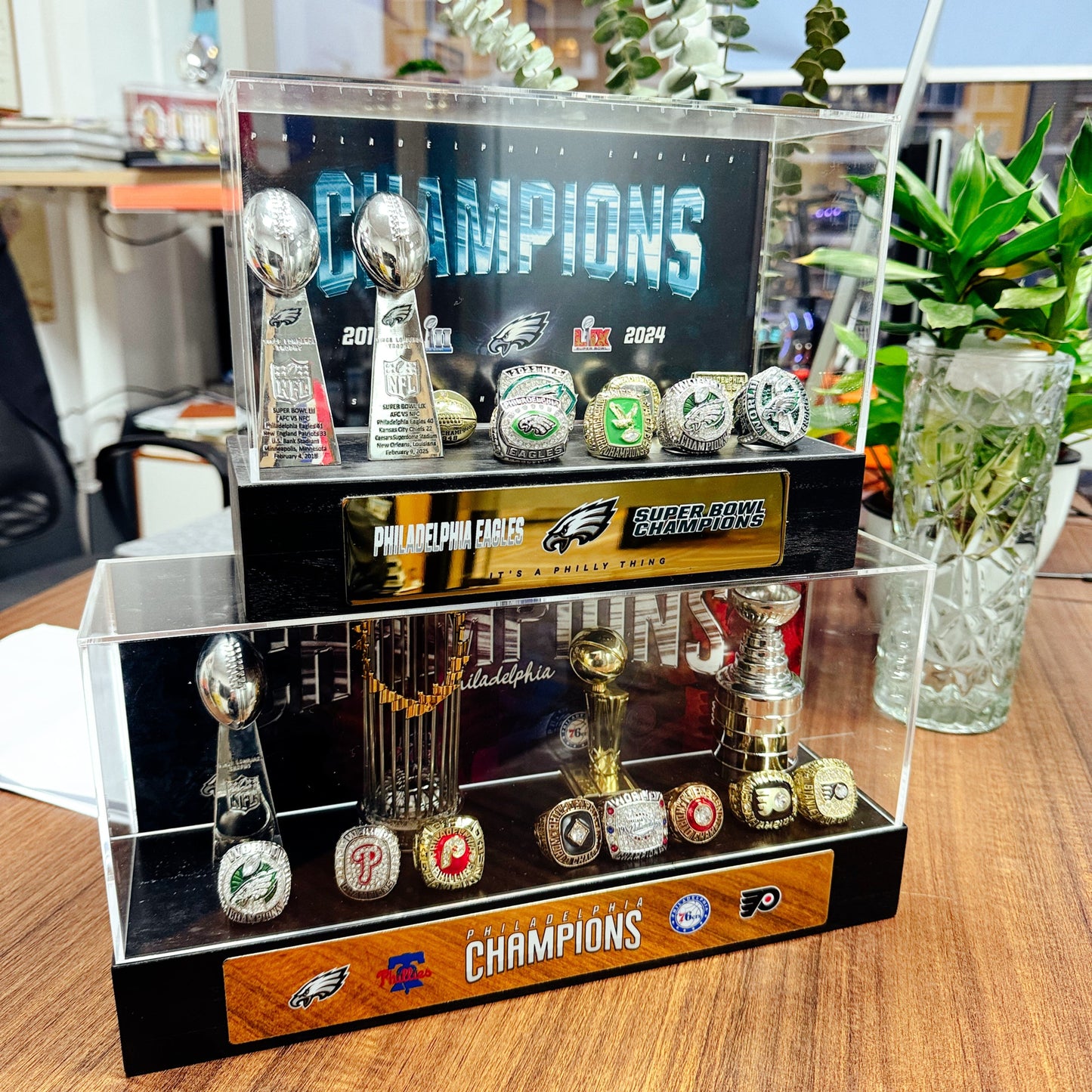 Philadelphia Championship Trophy and Rings Display Case