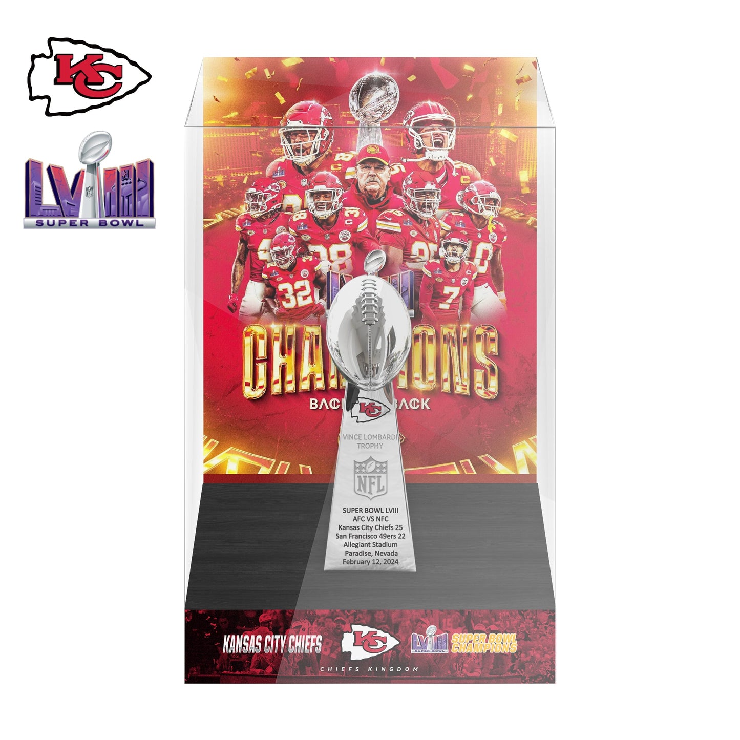 2024 Kansas City Chiefs Super Bowl LVIII Championship Trophy Display Case