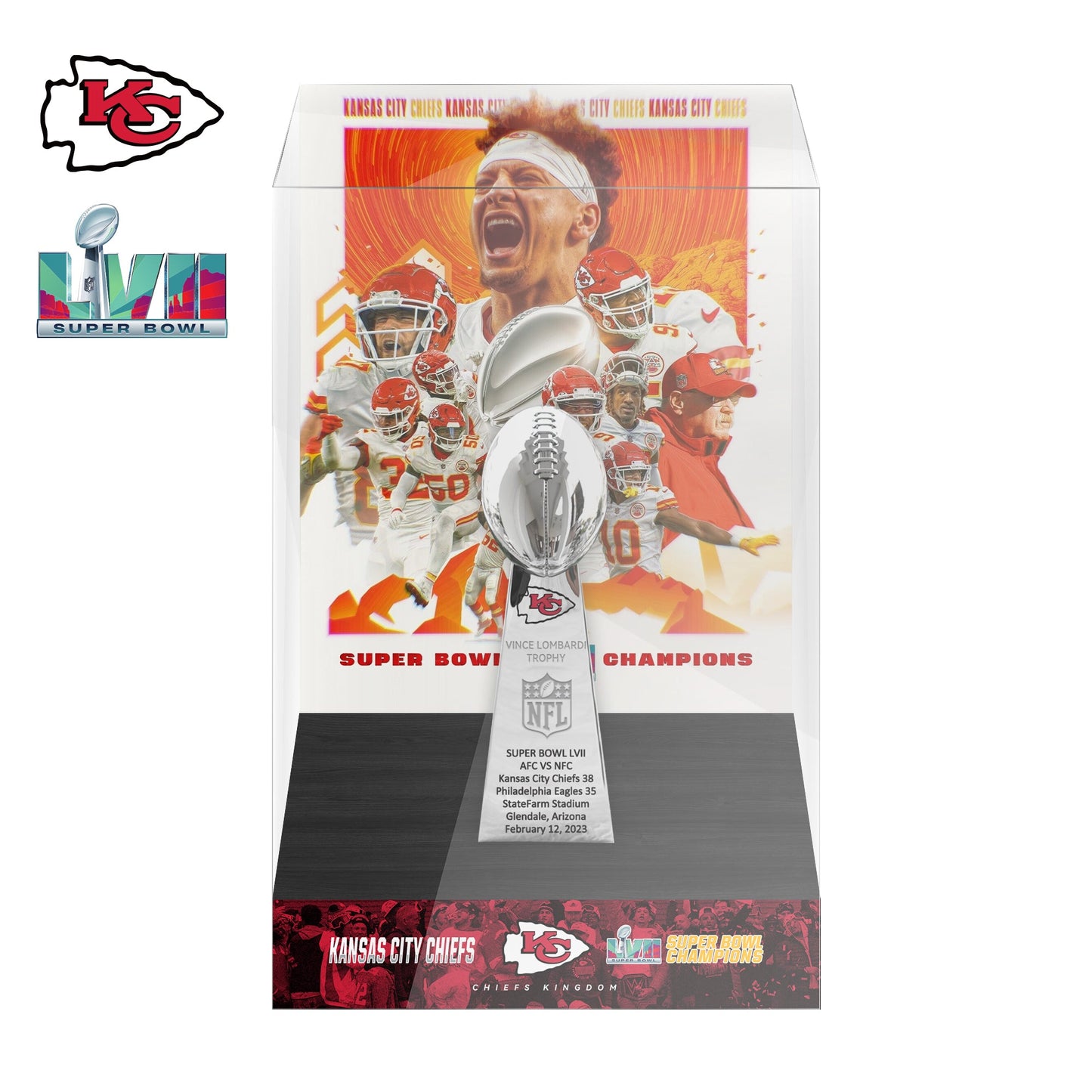 2023 Kansas City Chiefs Super Bowl LVII Championship Trophy Display Case