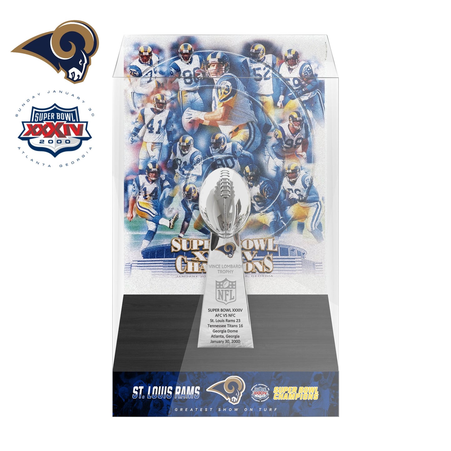 2000 Los Angles Rams Super Bowl XXXIV Championship Trophy Display Case