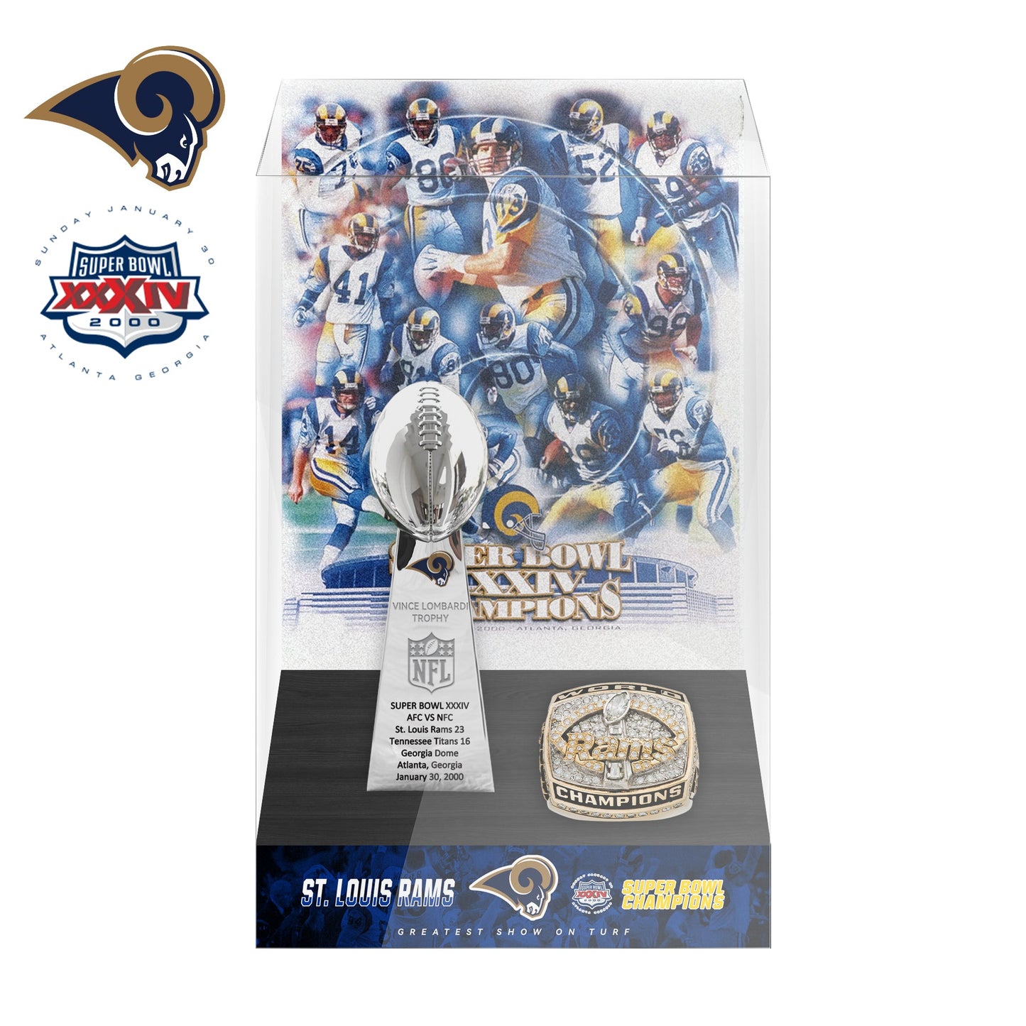 2000 Los Angles Rams Super Bowl XXXIV Championship Trophy Display Case