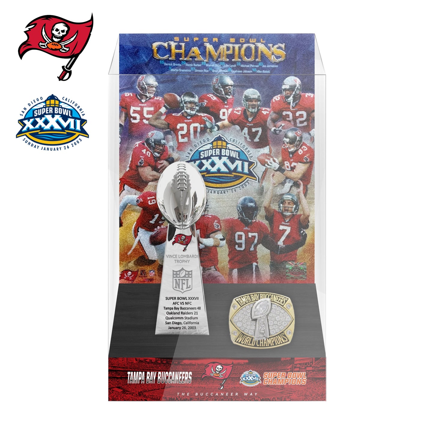 2003 Tampa Bay Buccaneers Super Bowl XXXVII Championship Trophy Display Case