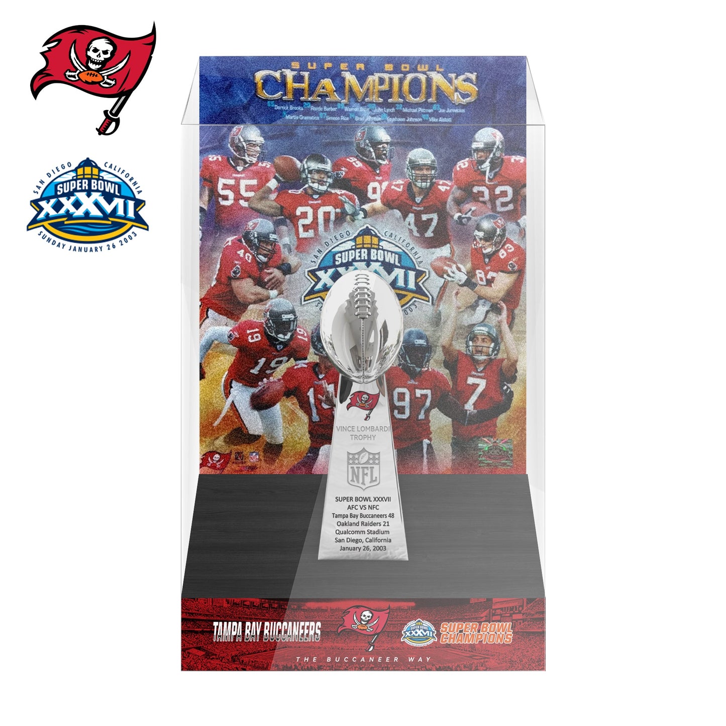 2003 Tampa Bay Buccaneers Super Bowl XXXVII Championship Trophy Display Case