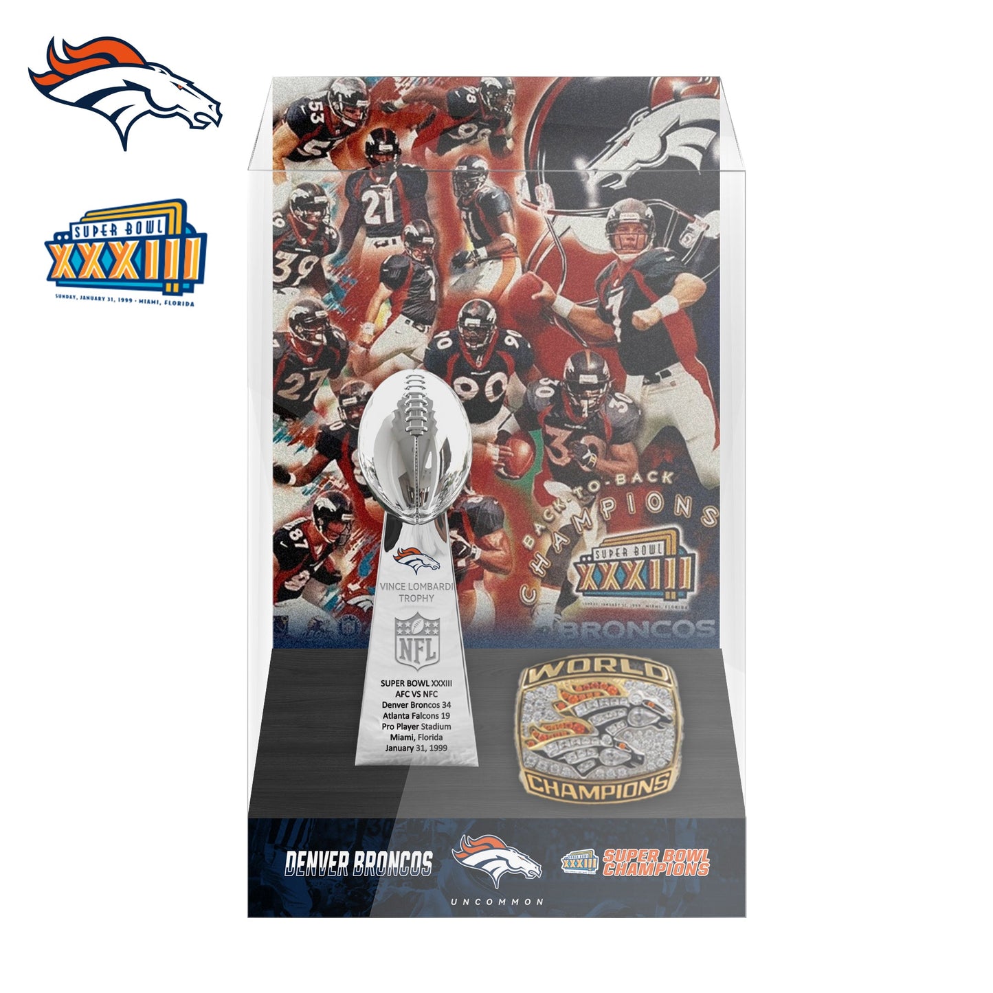 1999 Denver Broncos Super Bowl XXXIII Championship Trophy Display Case