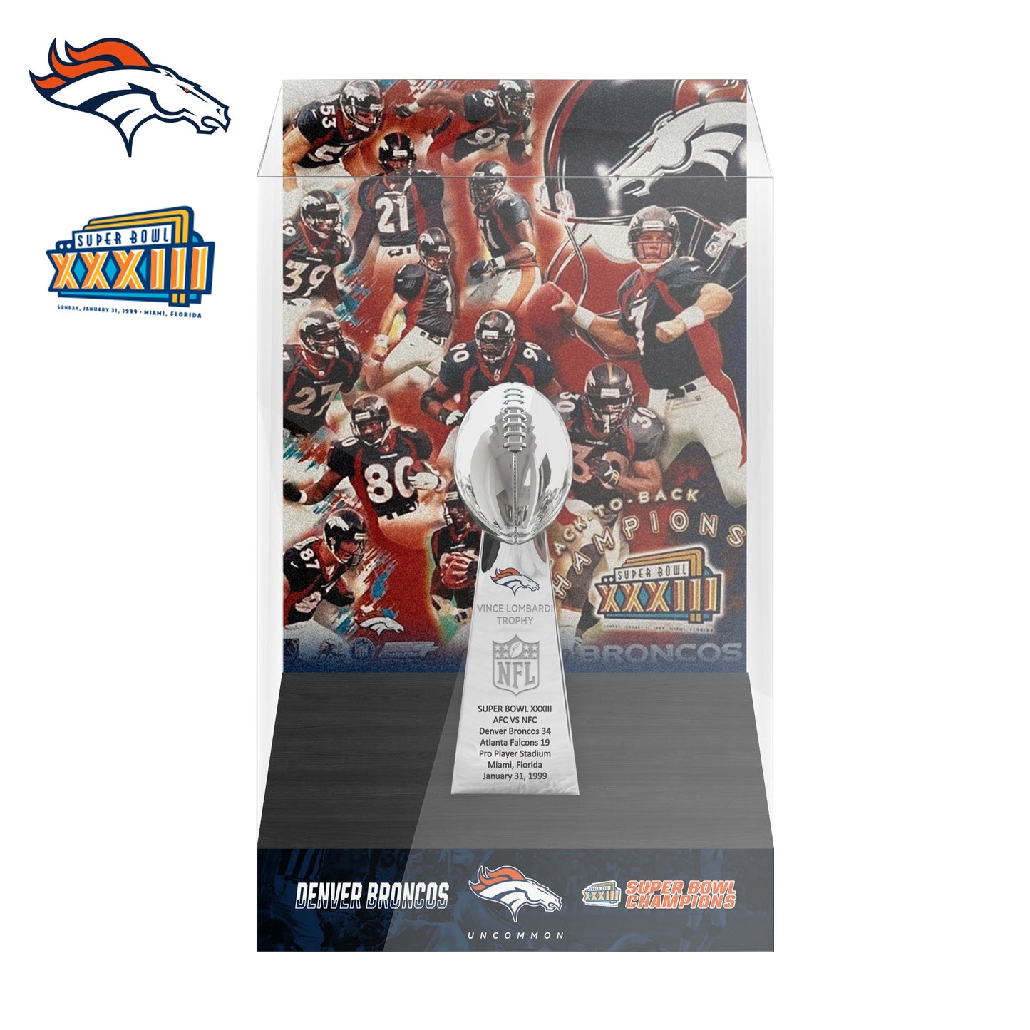 1999 Denver Broncos Super Bowl XXXIII Championship Trophy Display Case