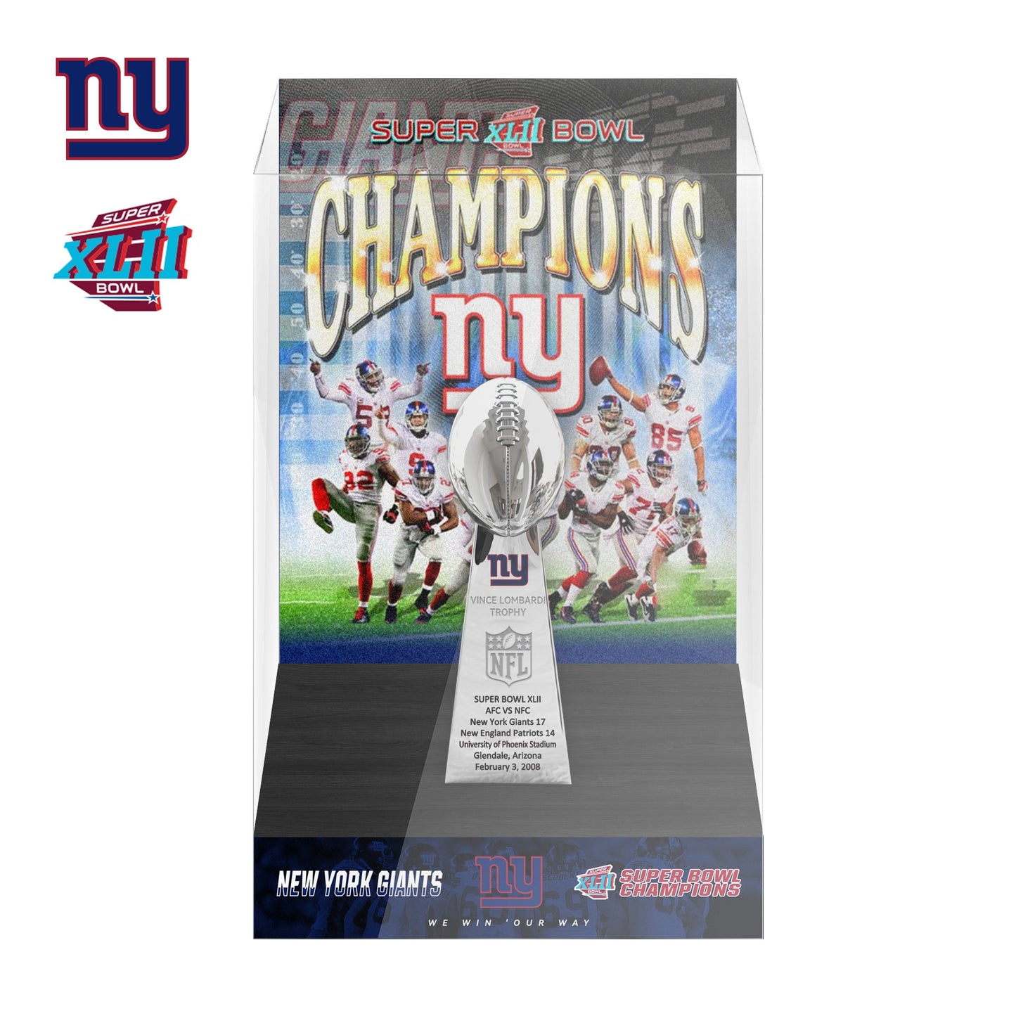 2008 New York Giants Super Bowl XLII Championship Trophy Display Case