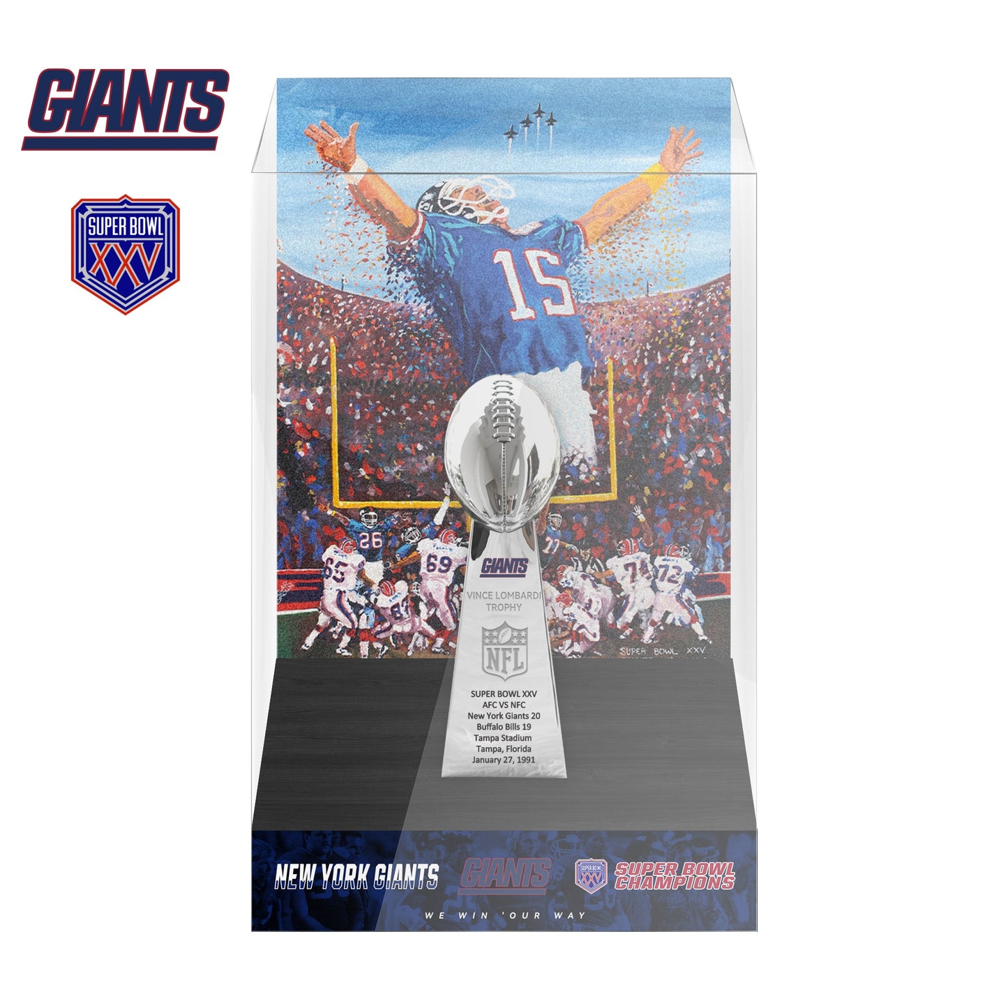 1991 New York Giants Super Bowl XXV Championship Trophy Display Case
