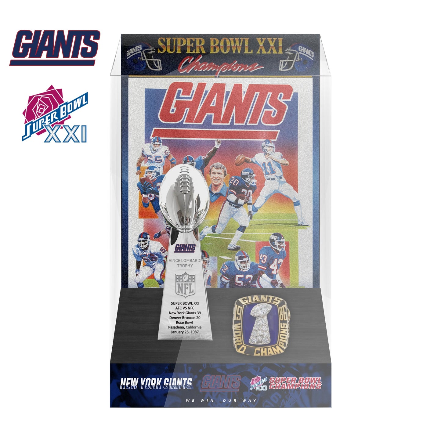 1987 New York Giants Super Bowl XXI Championship Trophy Display Case