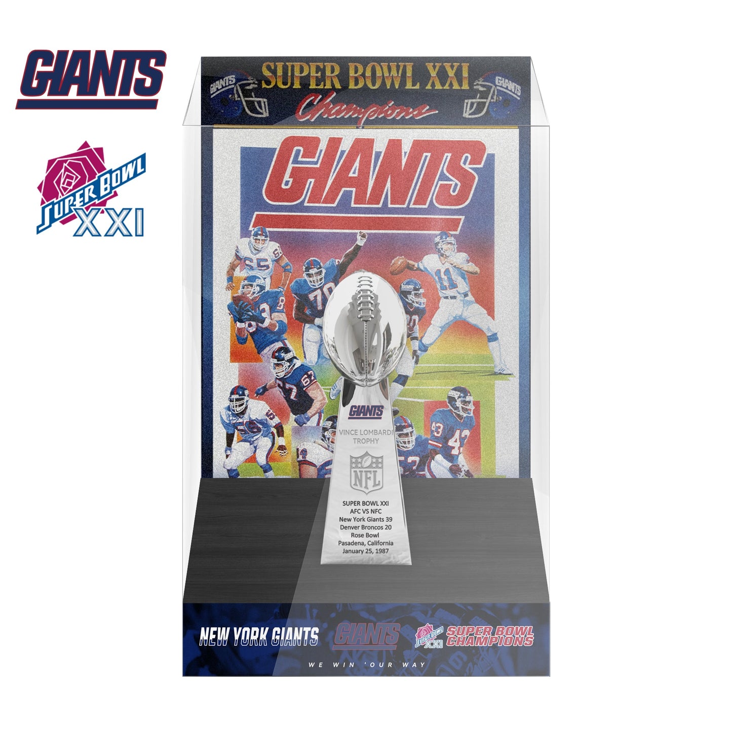 1987 New York Giants Super Bowl XXI Championship Trophy Display Case