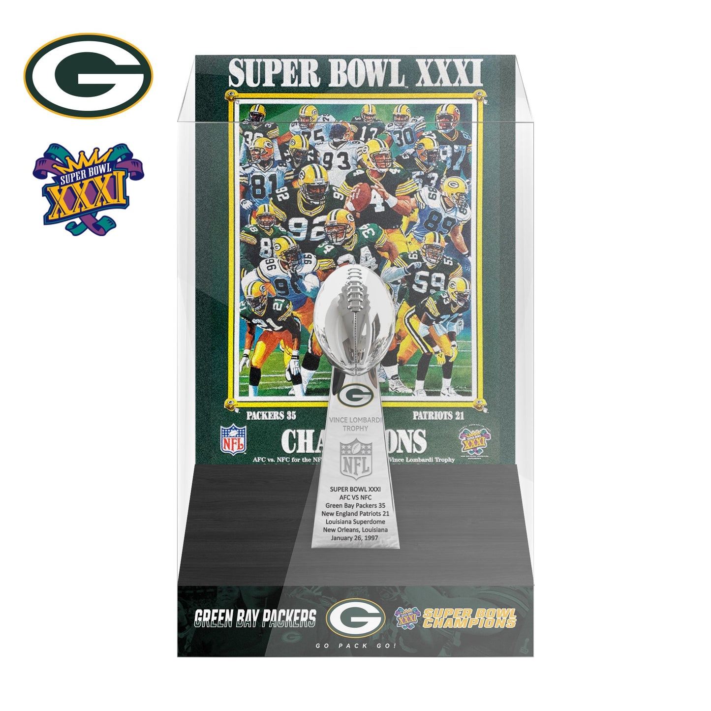 1997 Green Bay Packers Super Bowl XXXI Championship Trophy Display Case