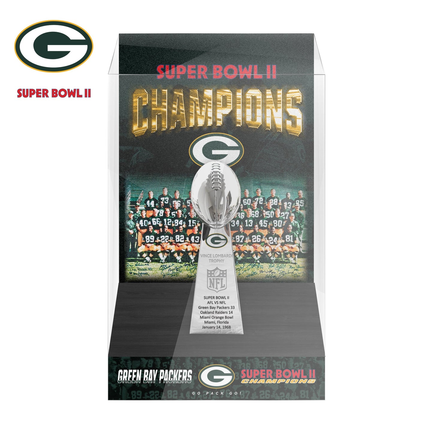 1968 Green Bay Packers Super Bowl II Championship Trophy Display Case