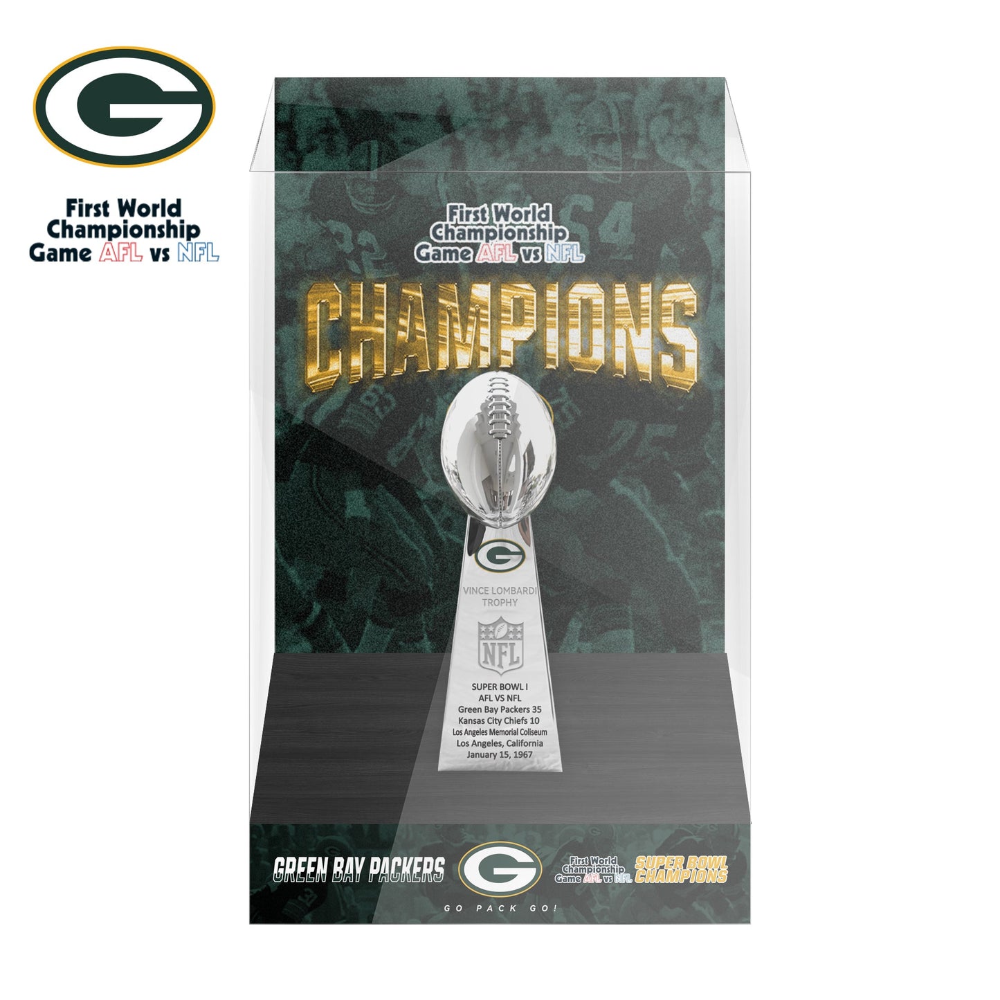1967 Green Bay Packers Super Bowl First World Championship Trophy Display Case