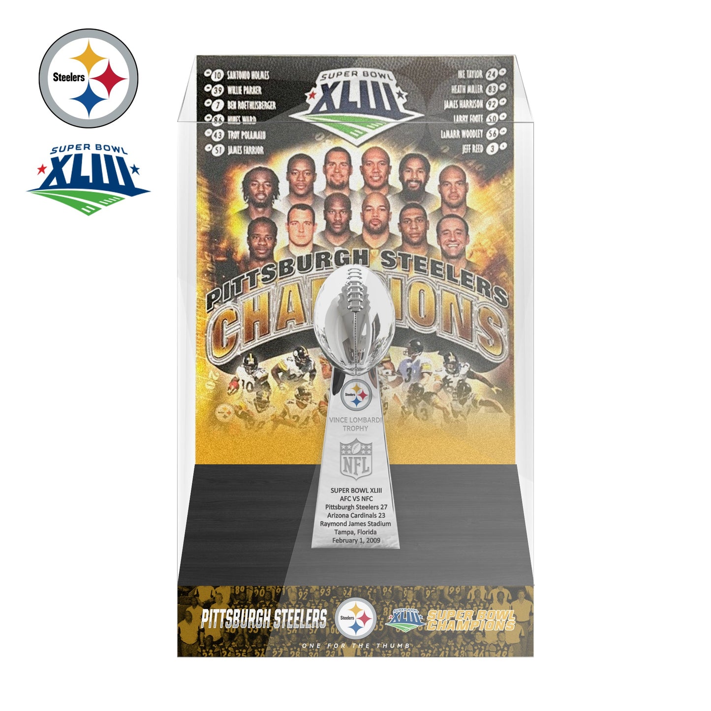2009 Pittsburgh Steelers Super Bowl XLIII Championship Trophy Display Case
