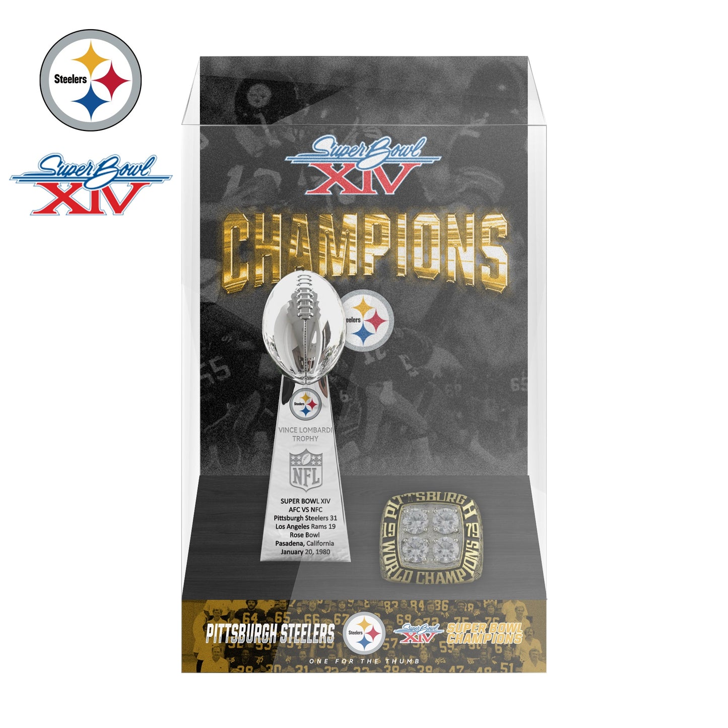 1980 Pittsburgh Steelers Super Bowl XIV Championship Trophy Display Case