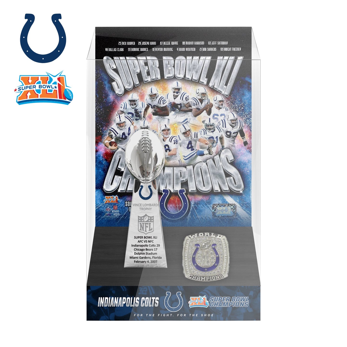 2007 Indianapolis Colts Super Bowl XLI Championship Trophy Display Case