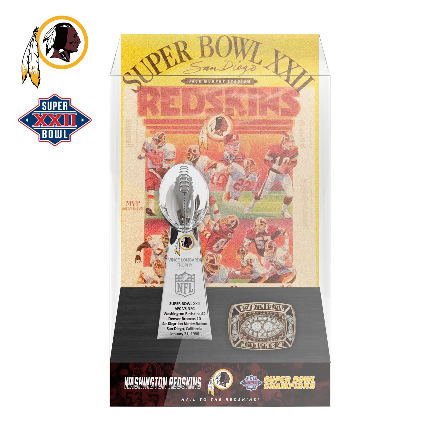 1988 Washington Redskins Super Bowl XXII Championship Trophy Display Case