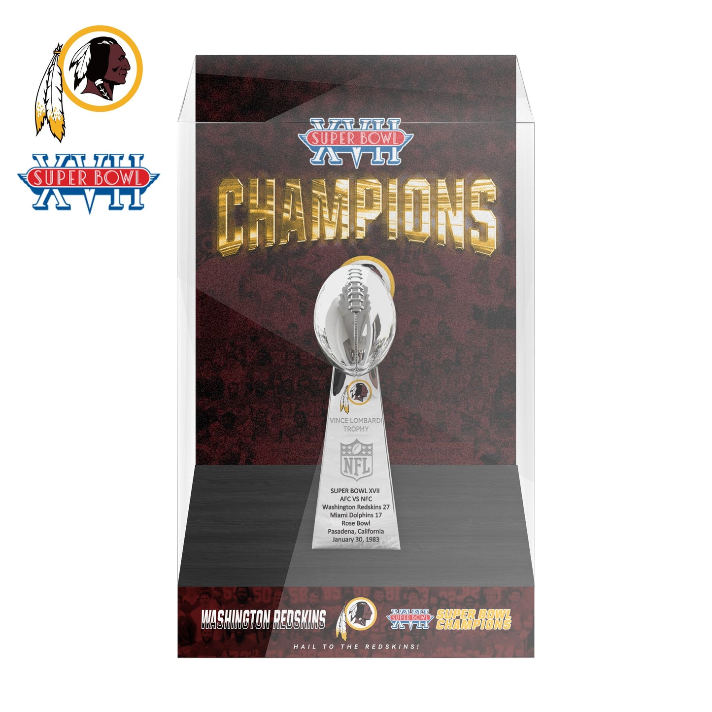1983 Washington Redskins Super Bowl XVII Championship Trophy Display Case