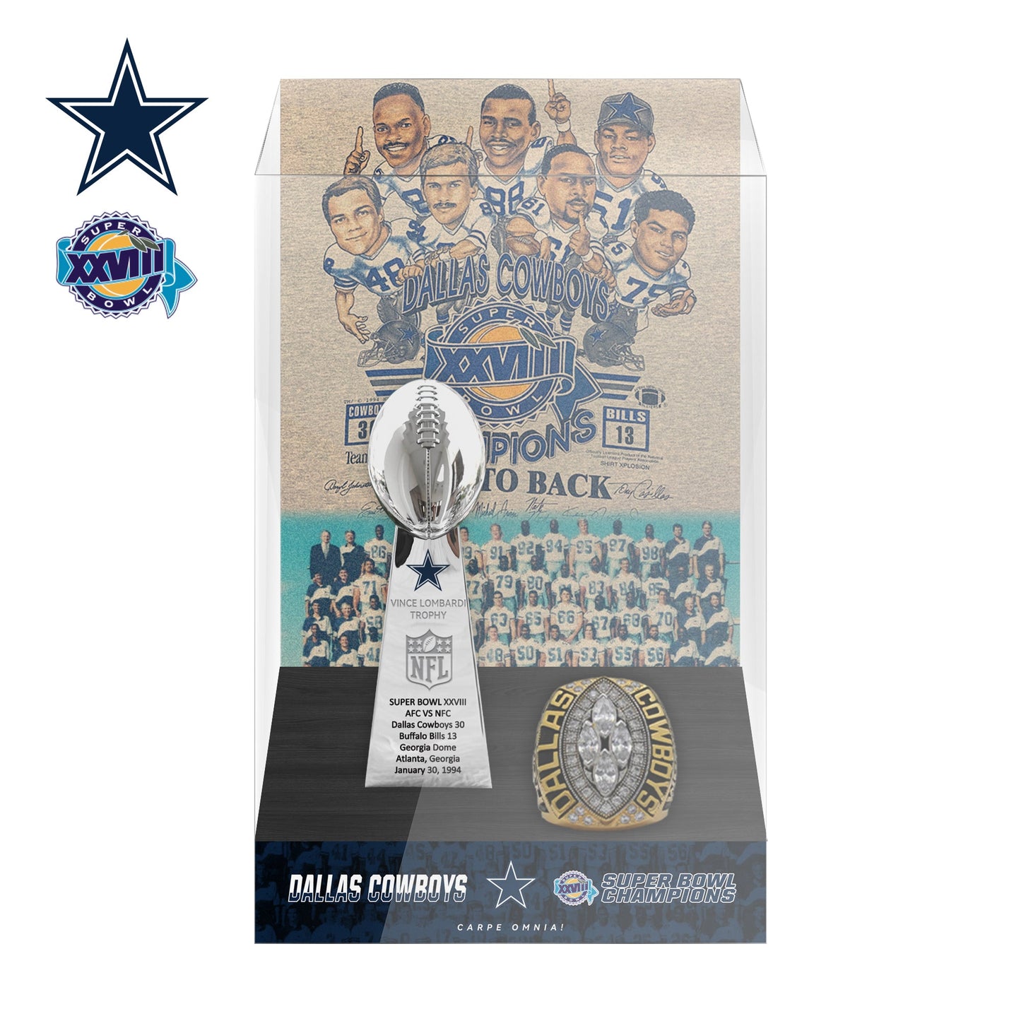 1994 Dallas Cowboys Super Bowl XXVIII Championship Trophy Display Case