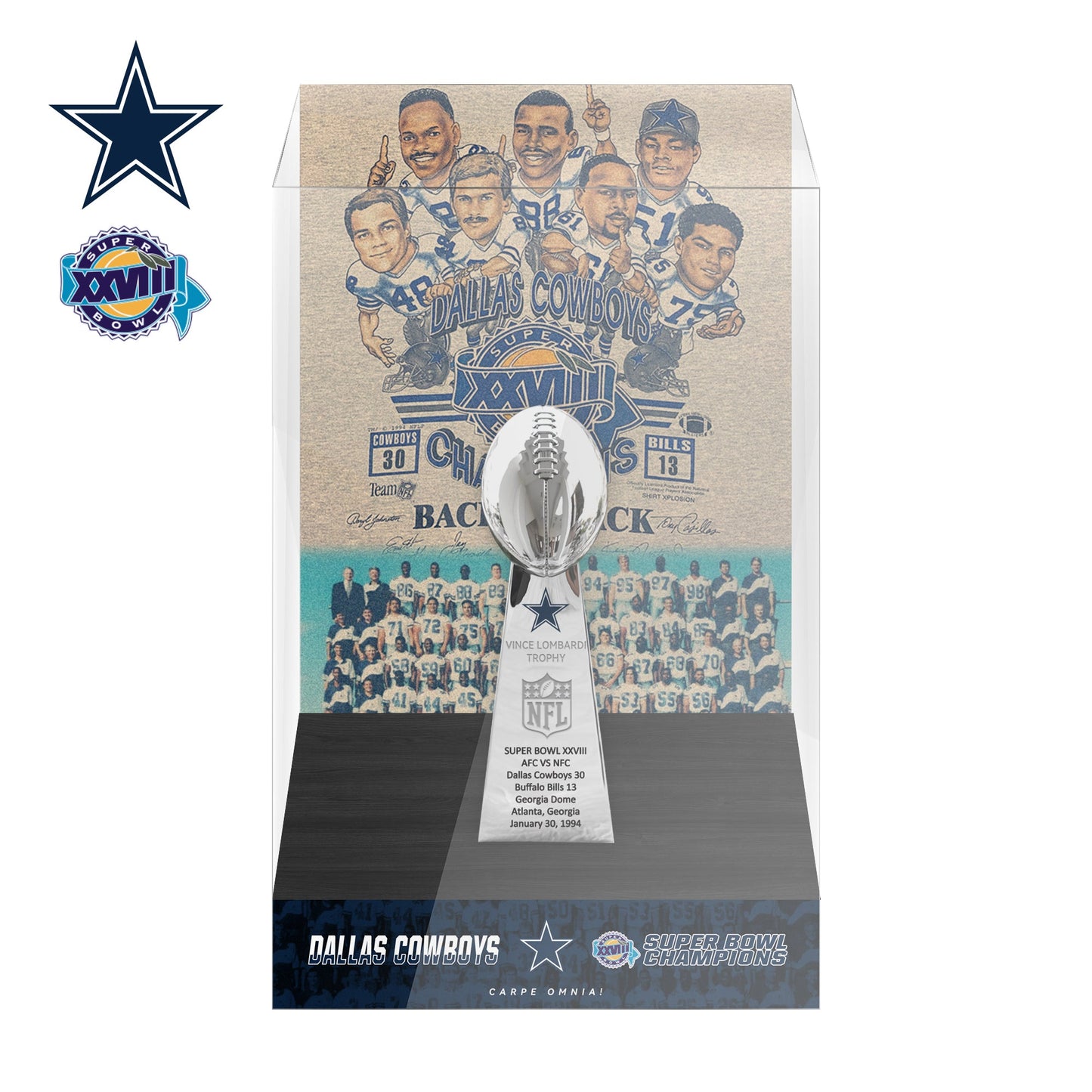 1994 Dallas Cowboys Super Bowl XXVIII Championship Trophy Display Case
