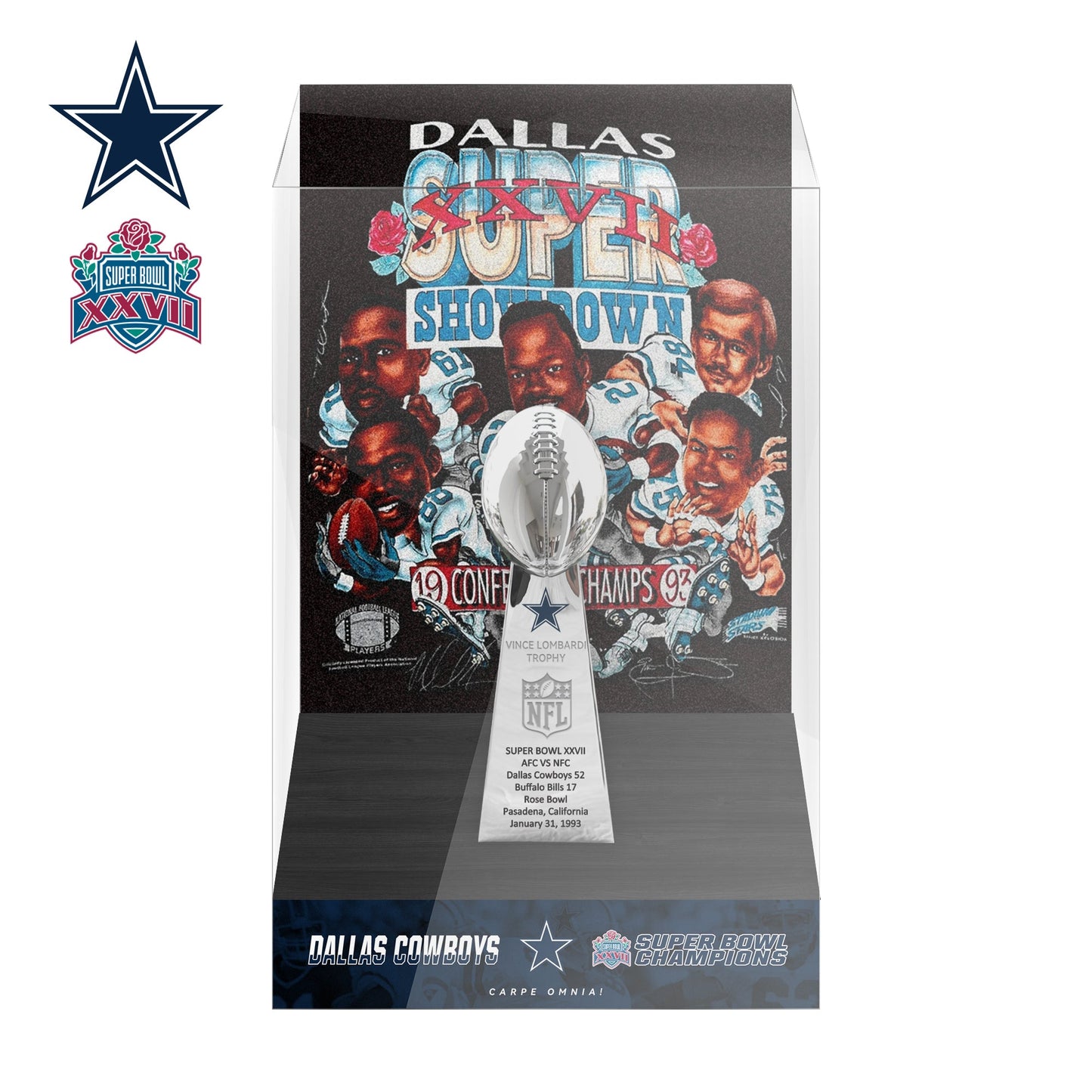 1993 Dallas Cowboys Super Bowl XXVII Championship Trophy Display Case