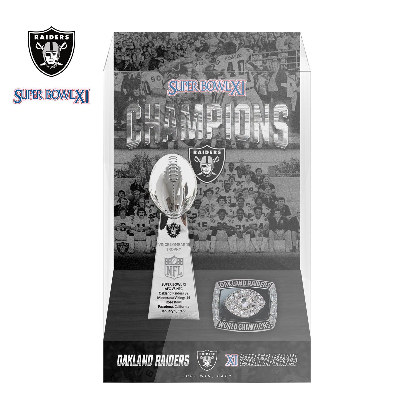 1977 Las Vegas Raiders Super Bowl XI Championship Trophy Display Case