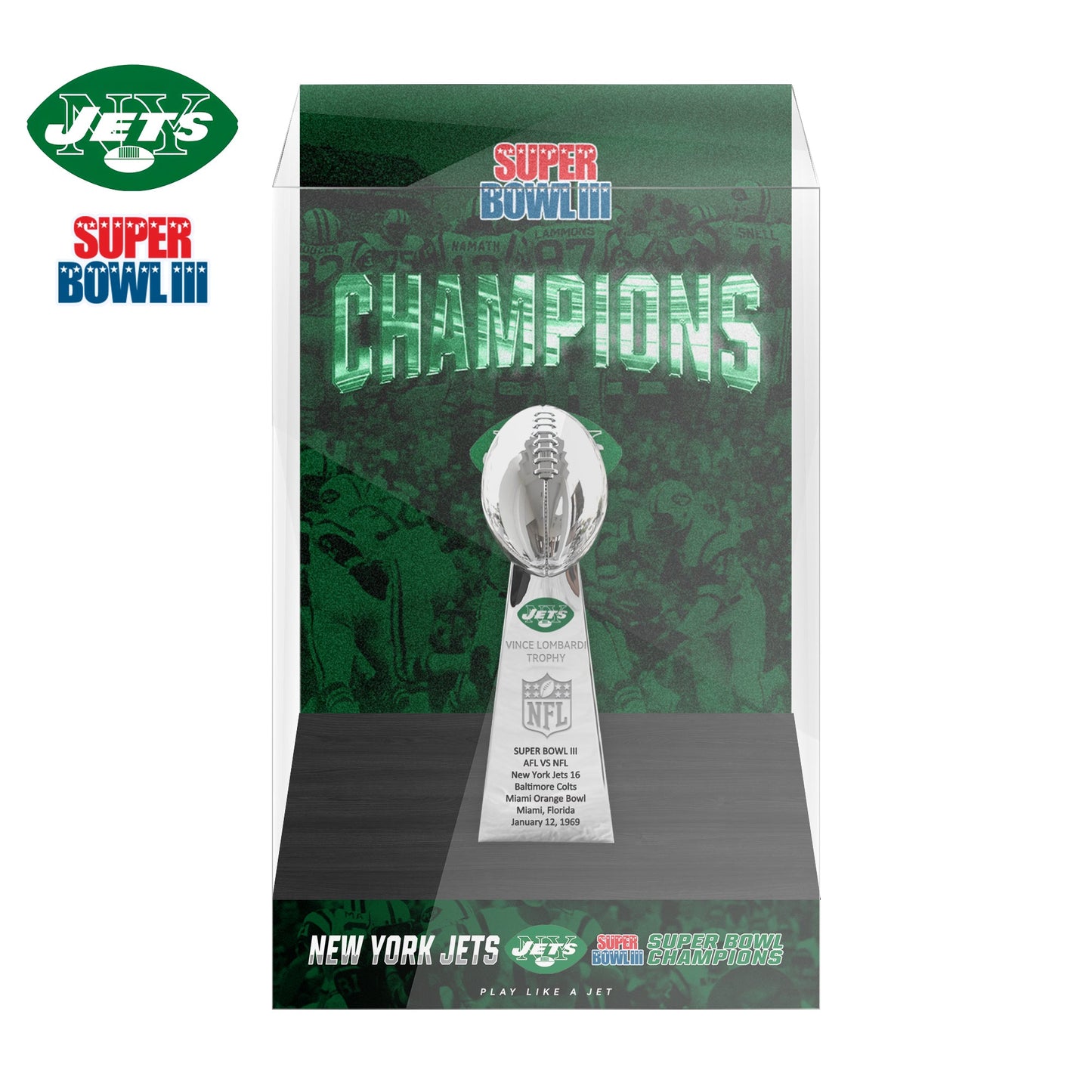 1969 New York Jets Super Bowl III Championship Trophy Display Case