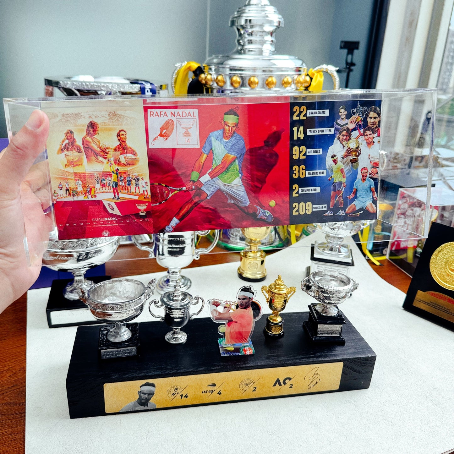 Rafael Nadal Tennis Grand Slam Display Case Metal Trophy Case