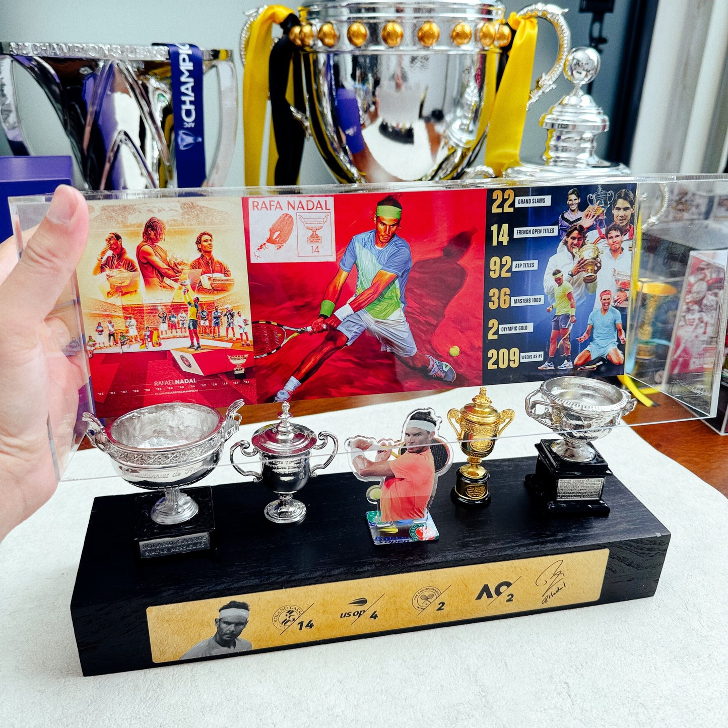 Rafael Nadal Tennis Grand Slam Display Case Metal Trophy Case