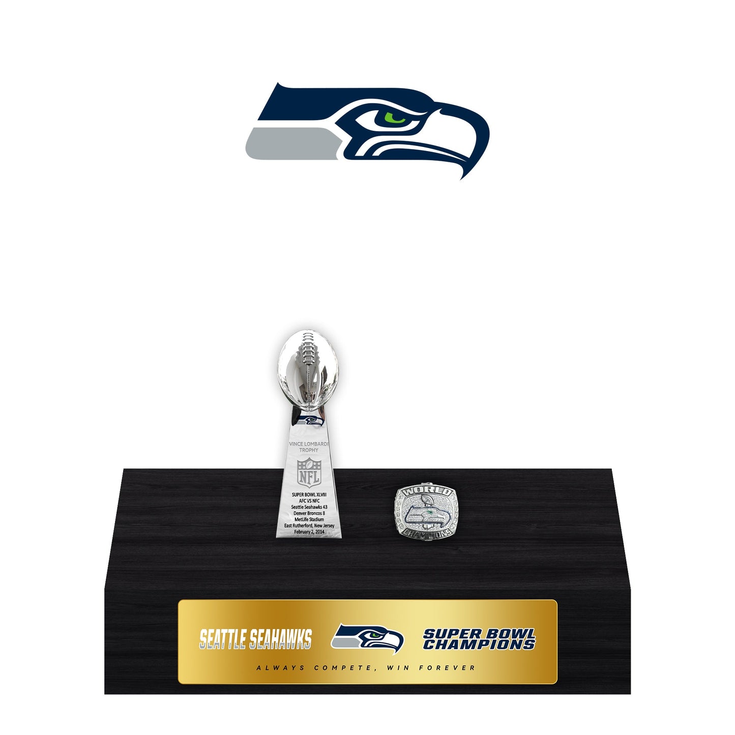 Seattle Seahawks Super Bowl Championship Trophy Ring Display Case