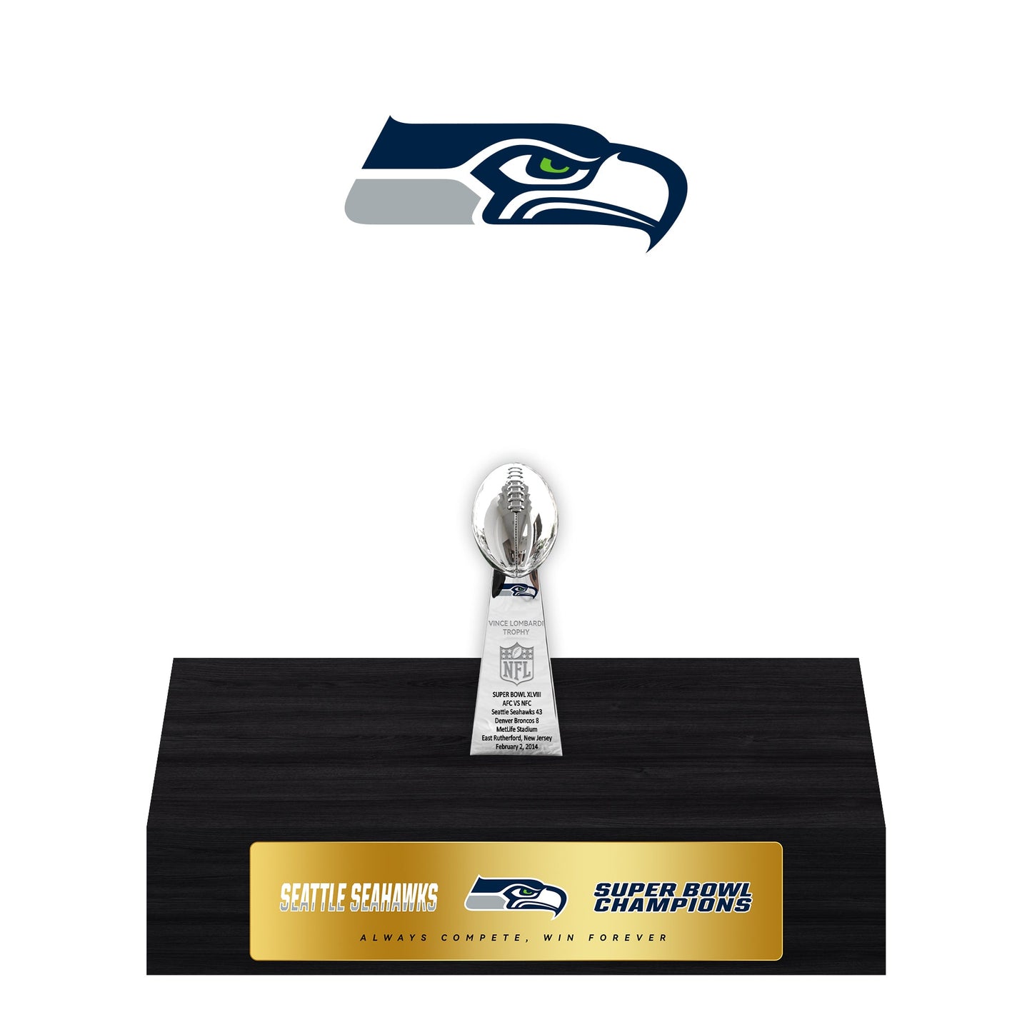 Seattle Seahawks Super Bowl Championship Trophy Ring Display Case