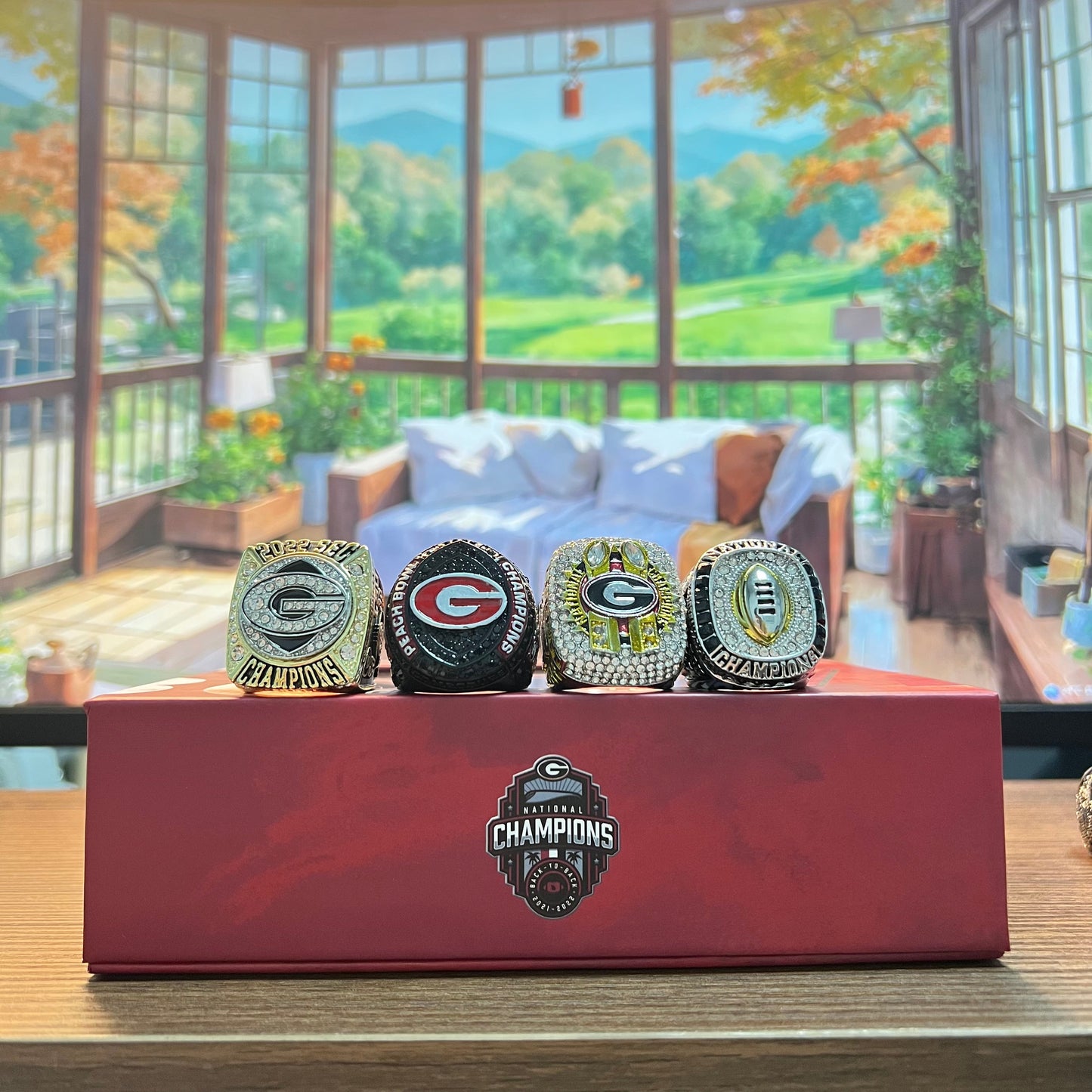 2022/23 Georgia Bulldogs College National Champions & SEC & Peach Bow & CFP 4 Championship Rings Box NCAA