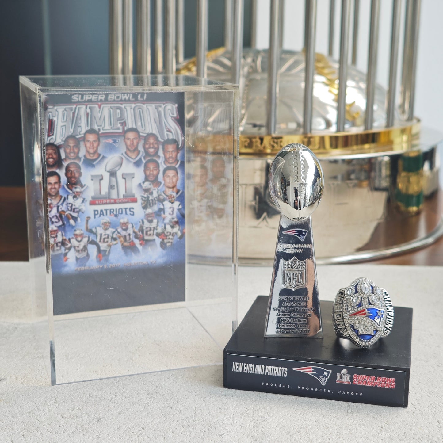 2017 New England Patriots Super Bowl LI Championship Trophy Display Case