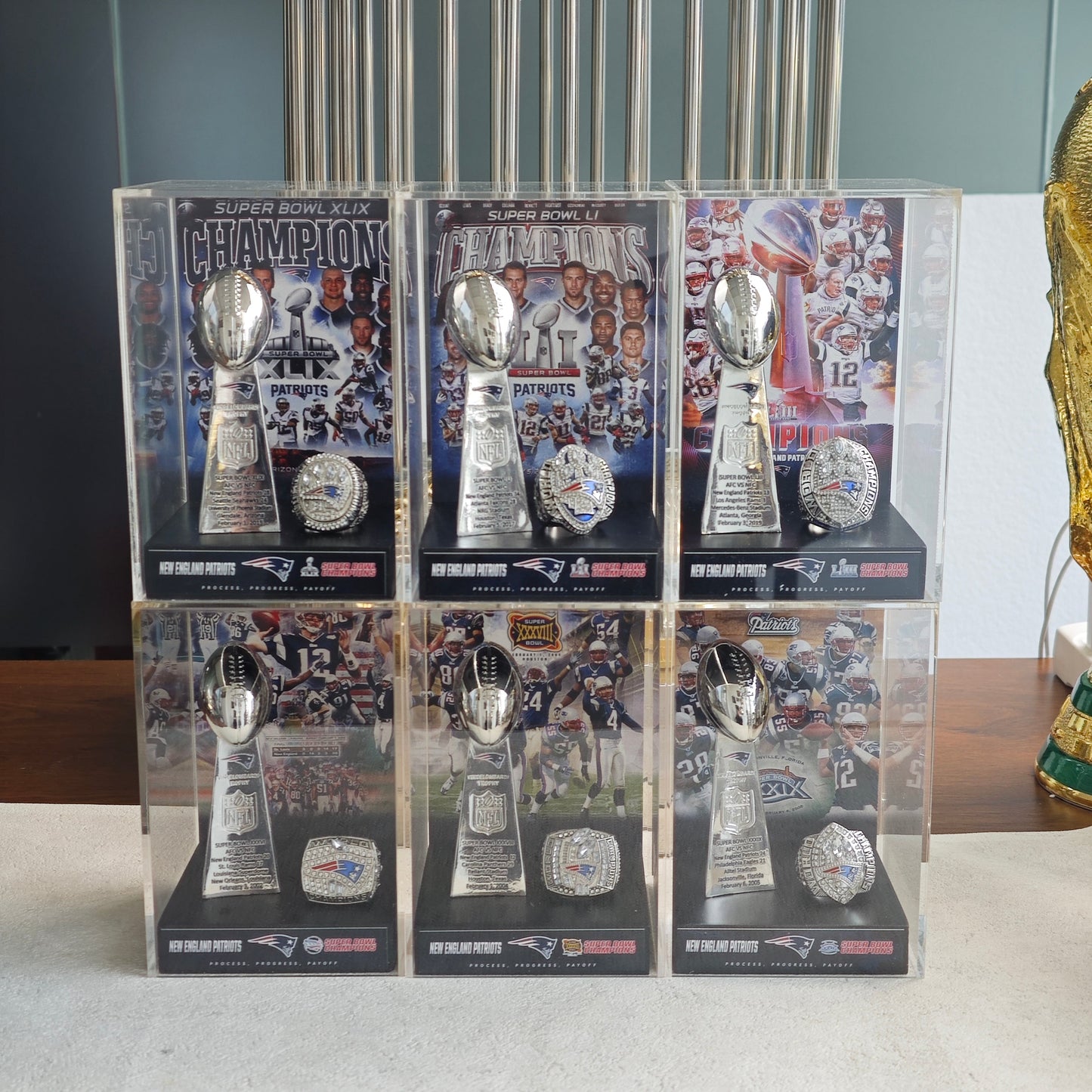 2005 New England Patriots Super Bowl XXXIX Championship Trophy Display Case