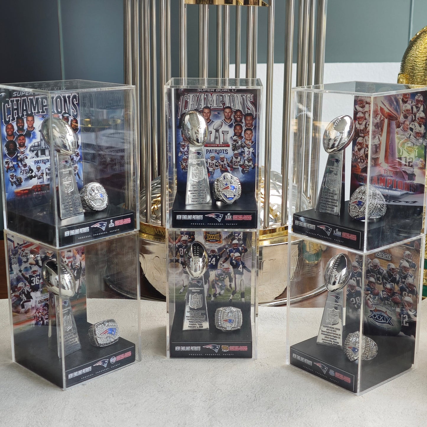 2004 New England Patriots Super Bowl XXXVIII Championship Trophy Display Case