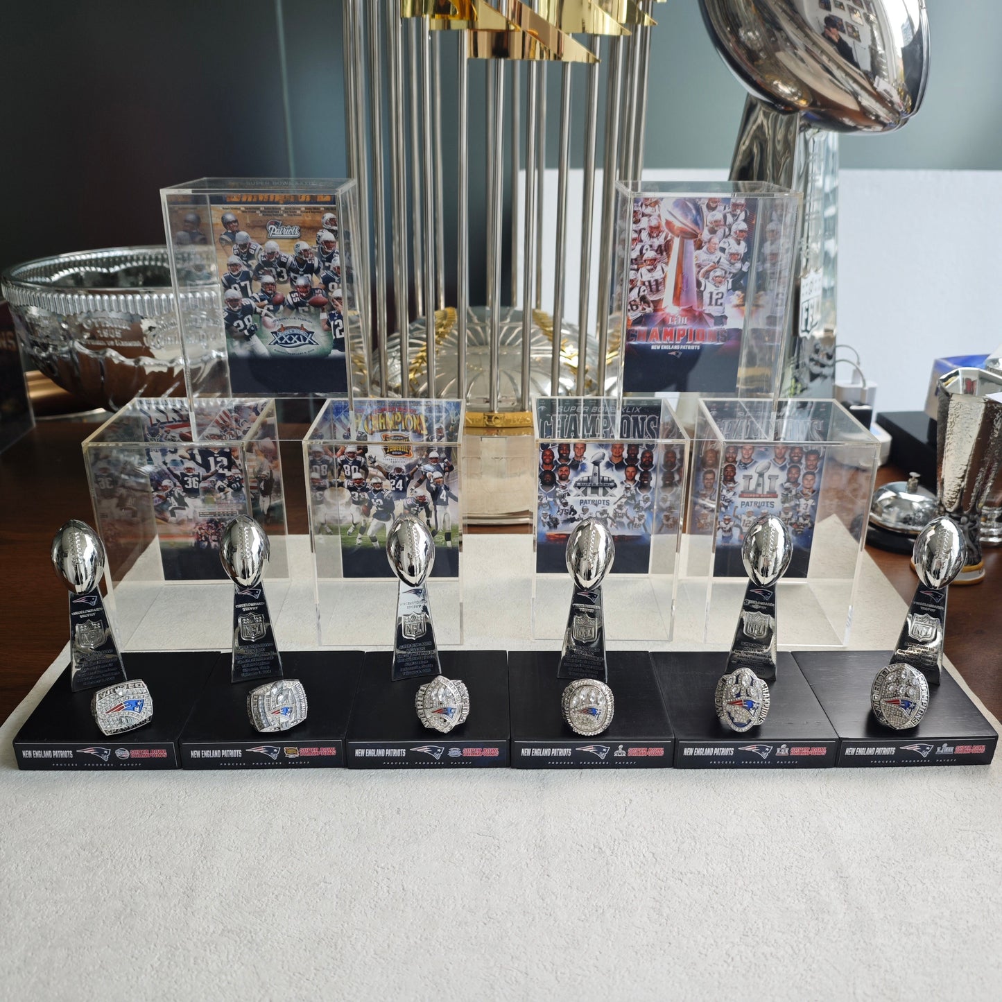2004 New England Patriots Super Bowl XXXVIII Championship Trophy Display Case