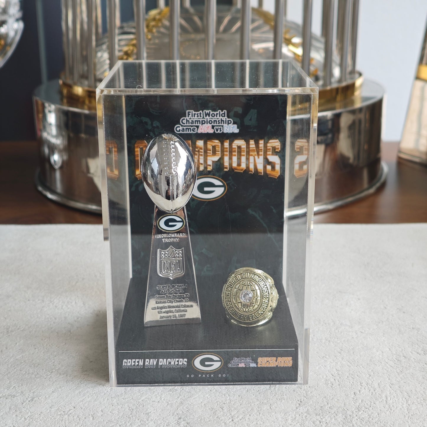 1967 Green Bay Packers Super Bowl First World Championship Trophy Display Case
