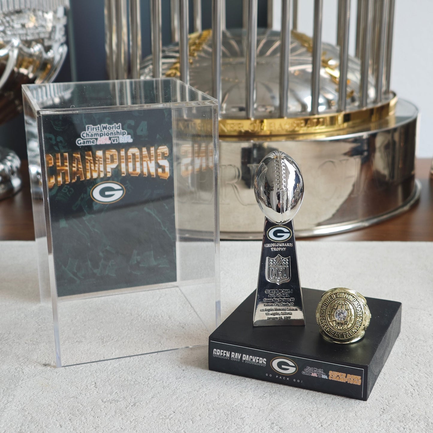 1967 Green Bay Packers Super Bowl First World Championship Trophy Display Case
