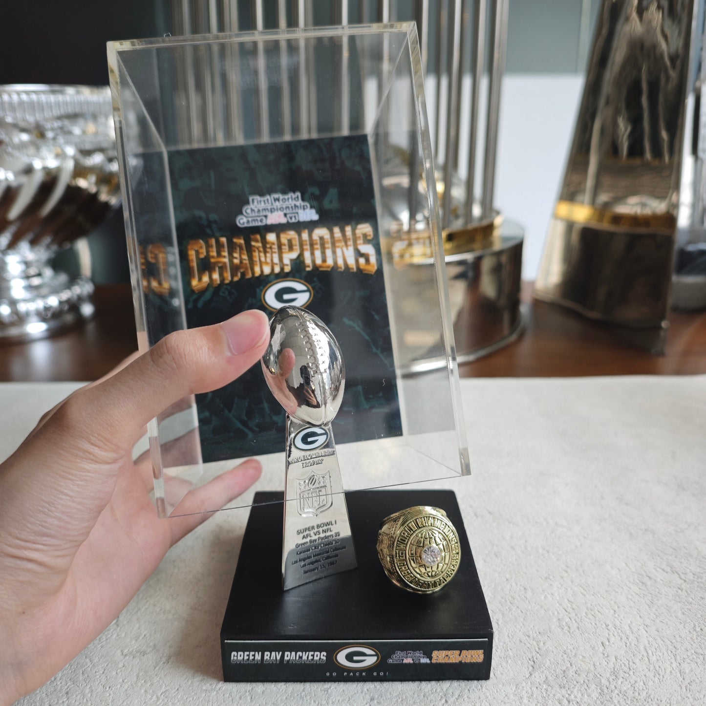 1967 Green Bay Packers Super Bowl First World Championship Trophy Display Case