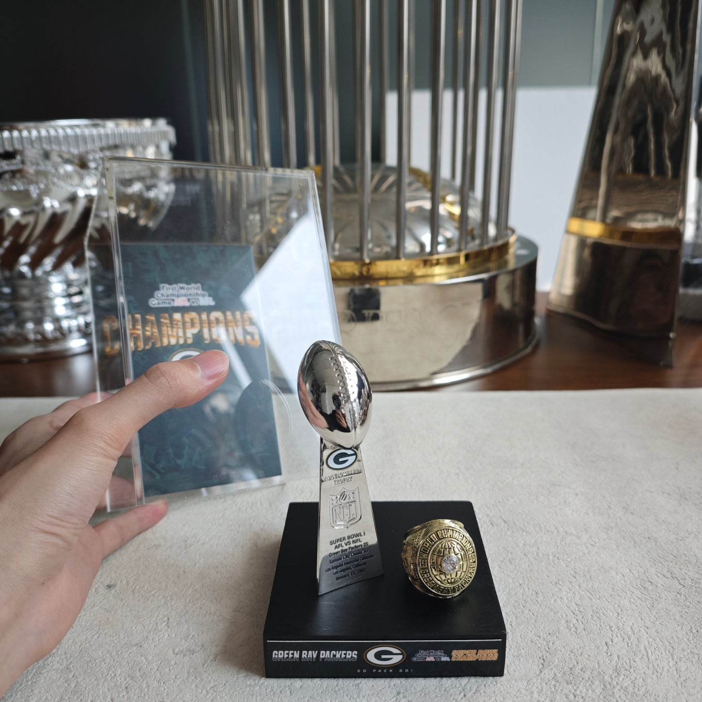 1967 Green Bay Packers Super Bowl First World Championship Trophy Display Case