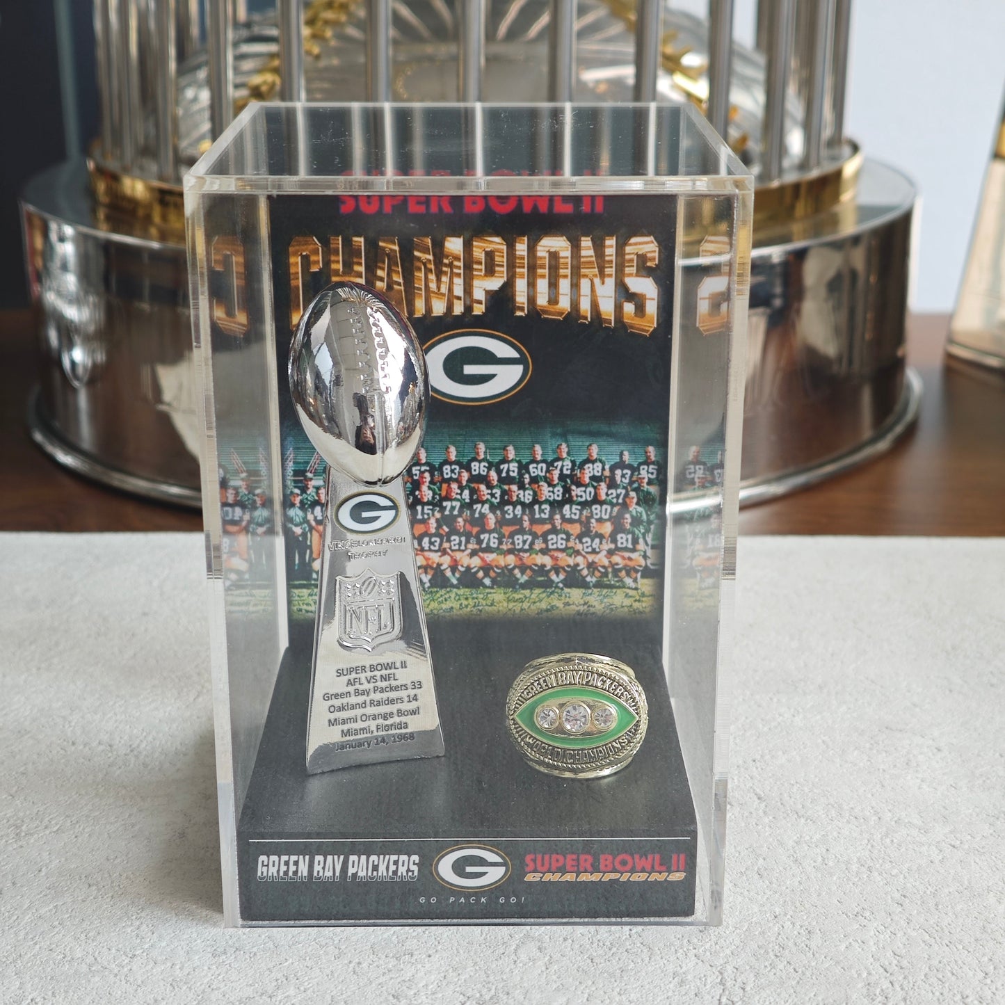 1968 Green Bay Packers Super Bowl II Championship Trophy Display Case