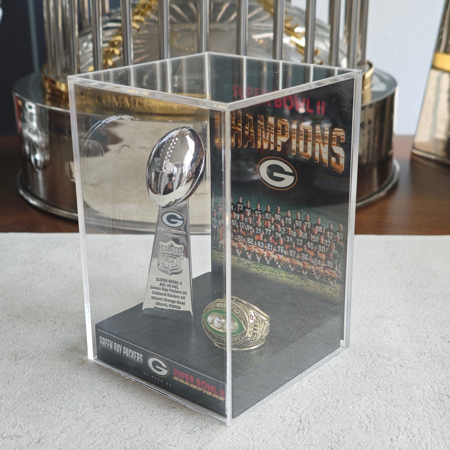 1968 Green Bay Packers Super Bowl II Championship Trophy Display Case