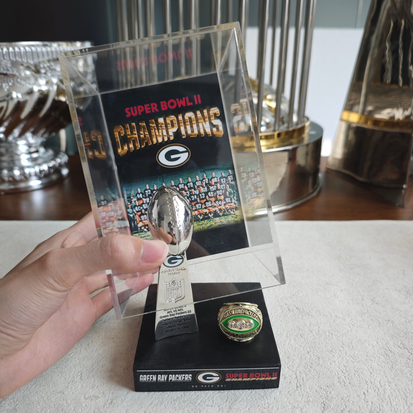 1968 Green Bay Packers Super Bowl II Championship Trophy Display Case