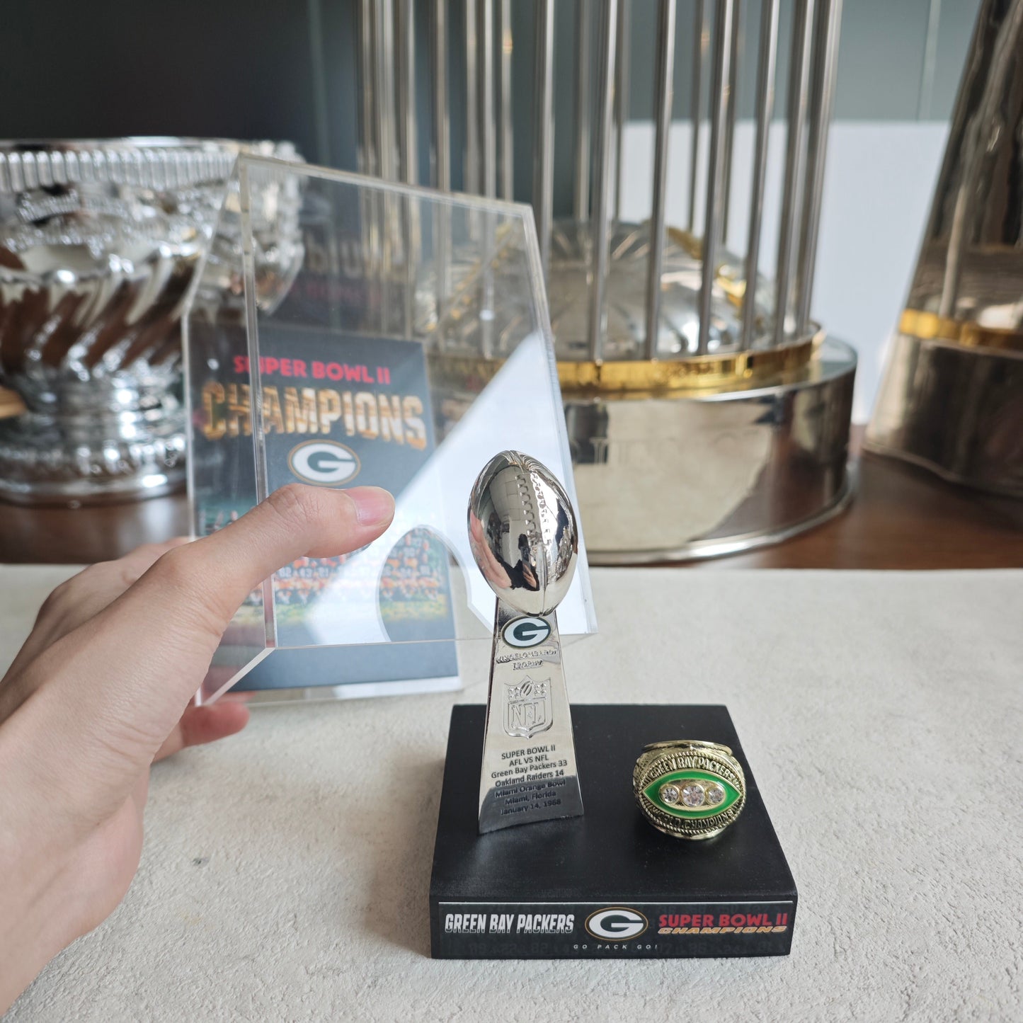 1968 Green Bay Packers Super Bowl II Championship Trophy Display Case