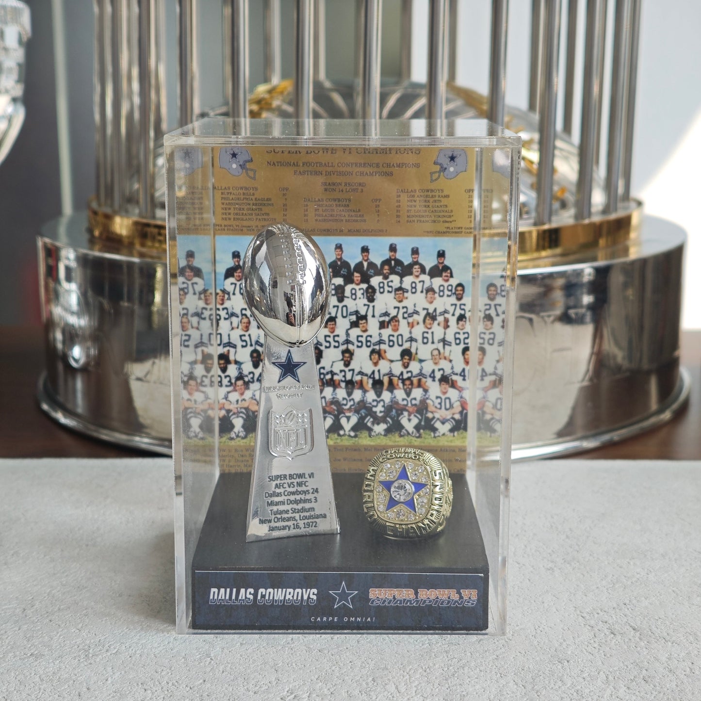 1972 Dallas Cowboys Super Bowl VI Championship Trophy Display Case