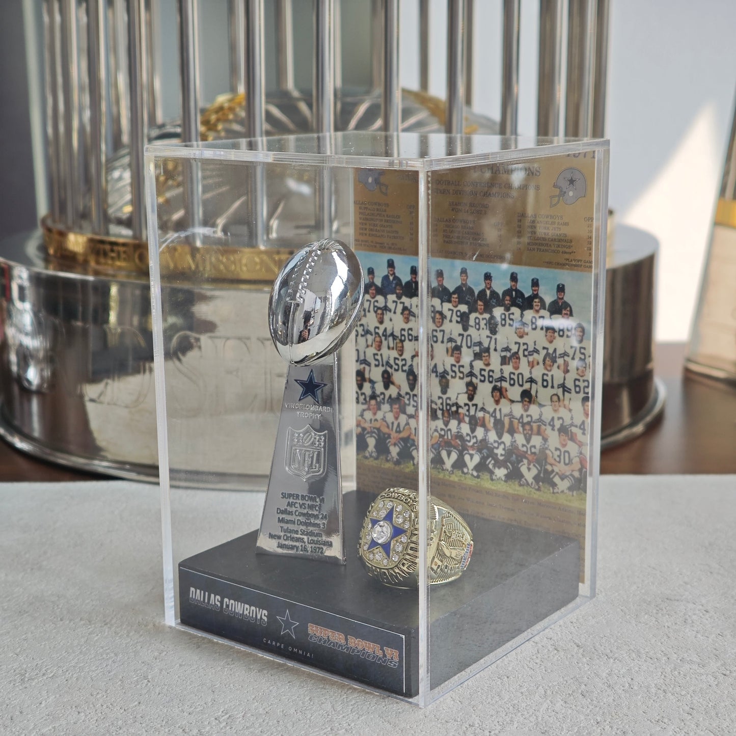 1972 Dallas Cowboys Super Bowl VI Championship Trophy Display Case