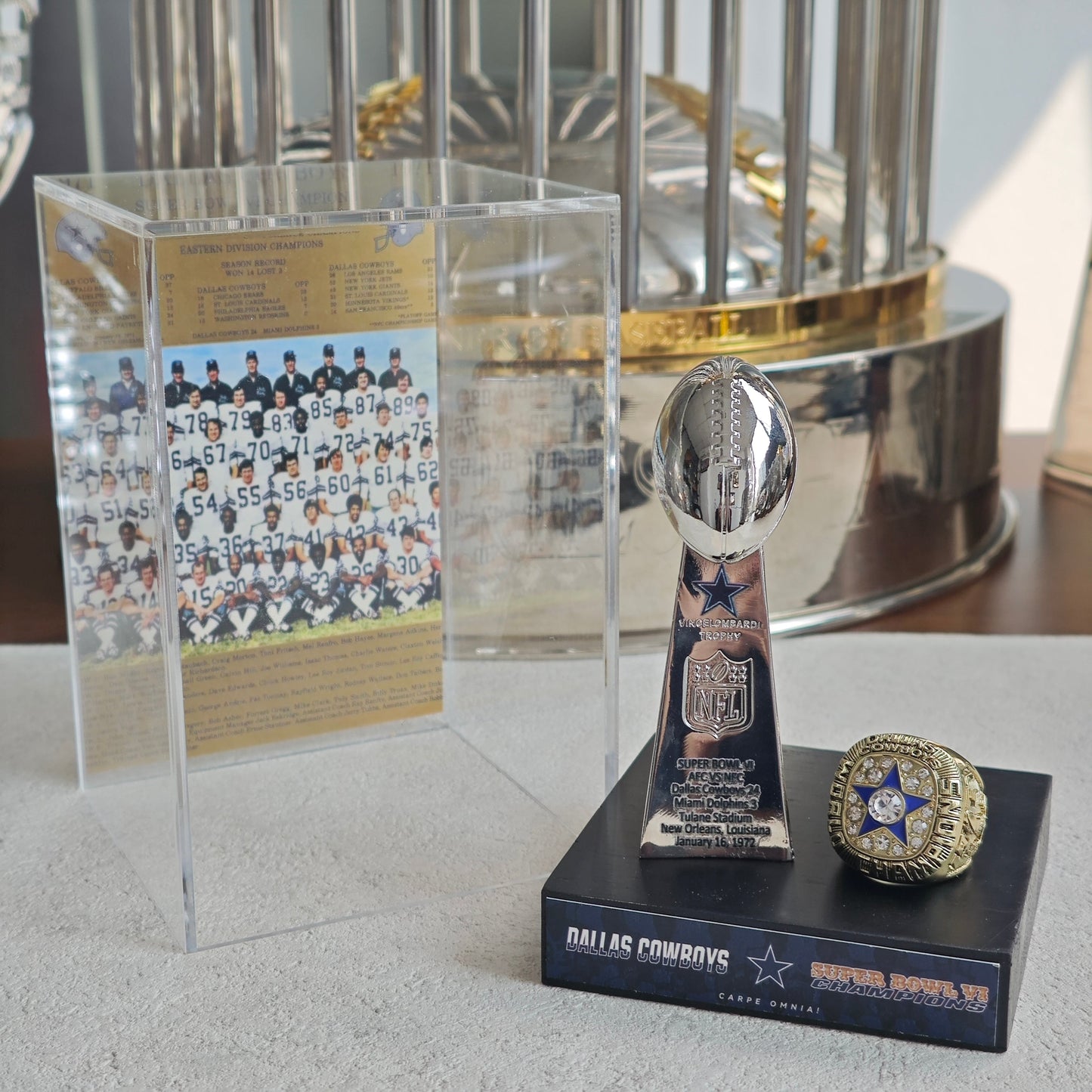1972 Dallas Cowboys Super Bowl VI Championship Trophy Display Case