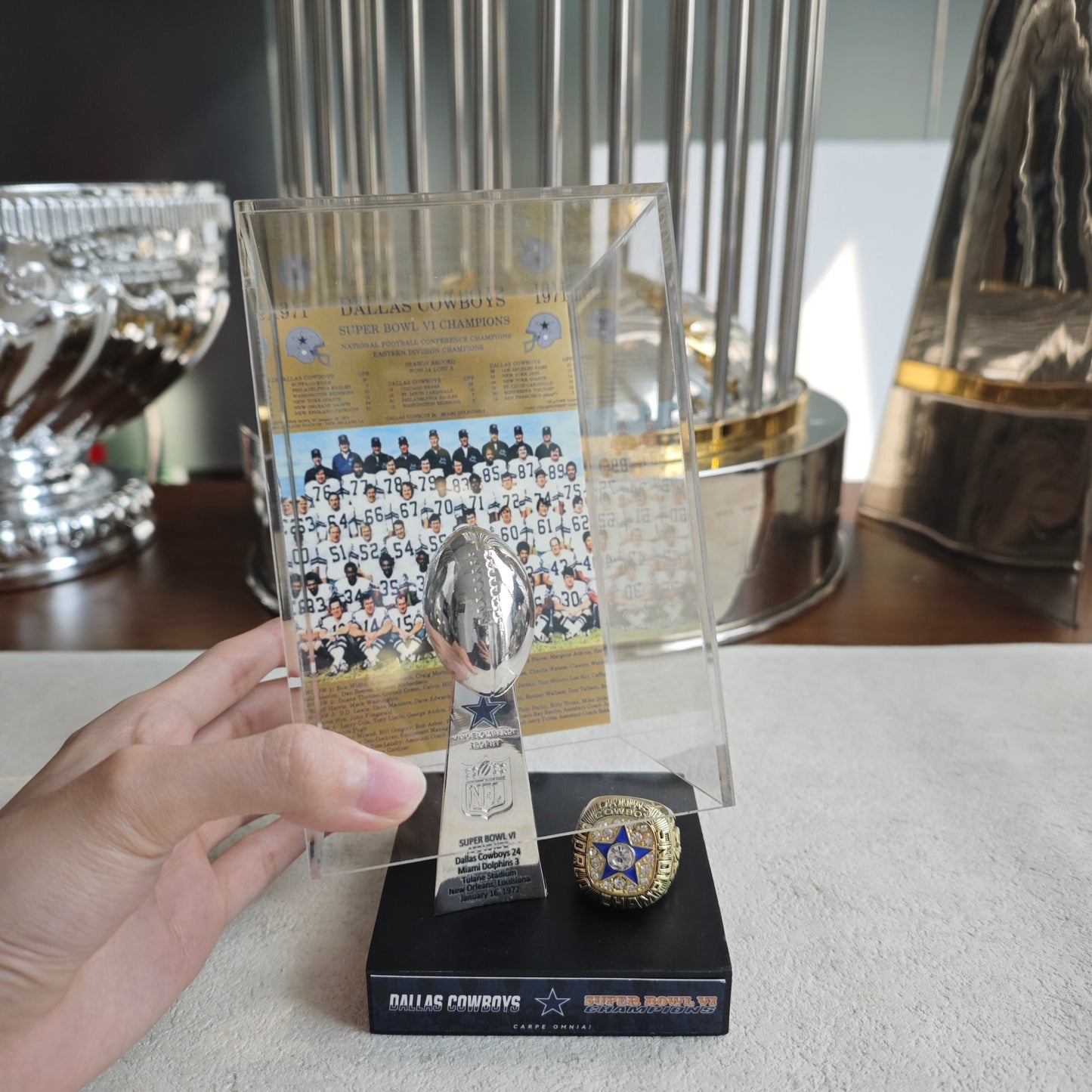 1972 Dallas Cowboys Super Bowl VI Championship Trophy Display Case